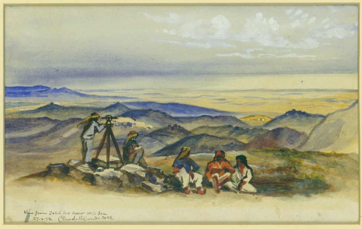 Uitzicht vanaf Jebel Bir Asur naar de zee, 1872 door Claude Conder
