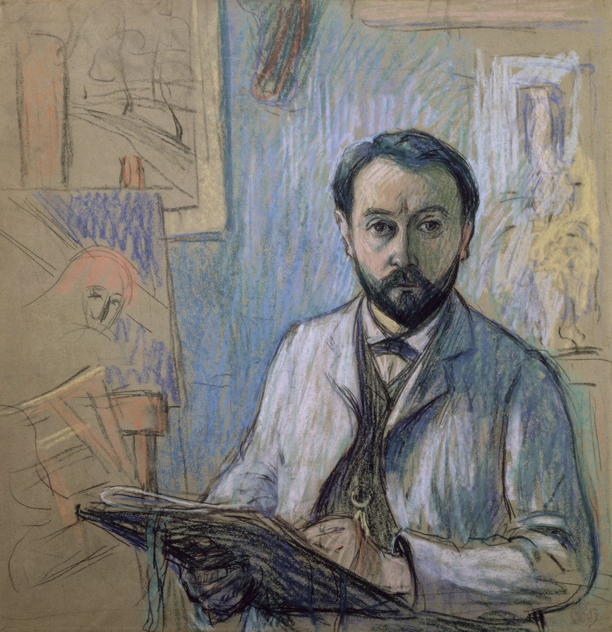 Zelfportret in zijn studio, 1889 (pastel op papier) door Claude Emile Schuffenecker
