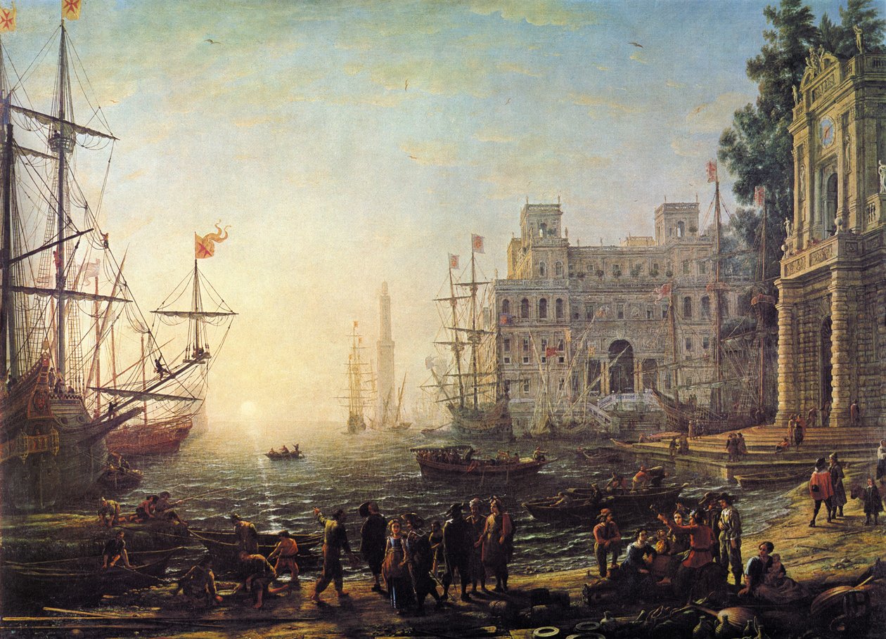Havenzicht met de Villa Medici door Claude Lorrain