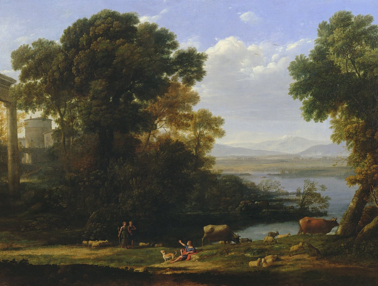 Klassiek Rivierlandschap met Uitzicht op een Stad door Claude Lorrain