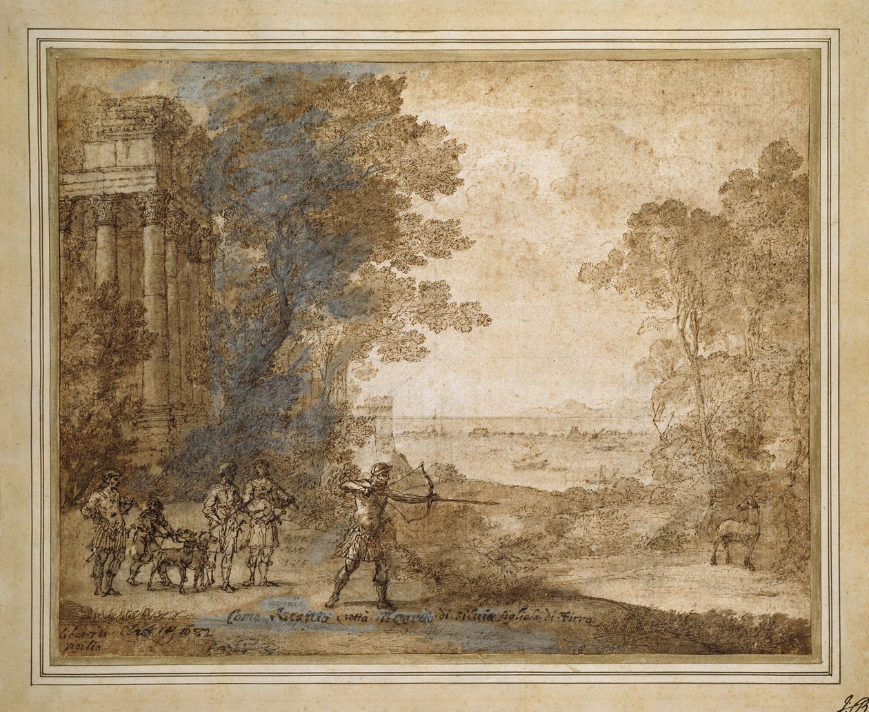 Landschap met Ascanius die het hert van Sylvia schiet, 1680-82 door Claude Lorrain