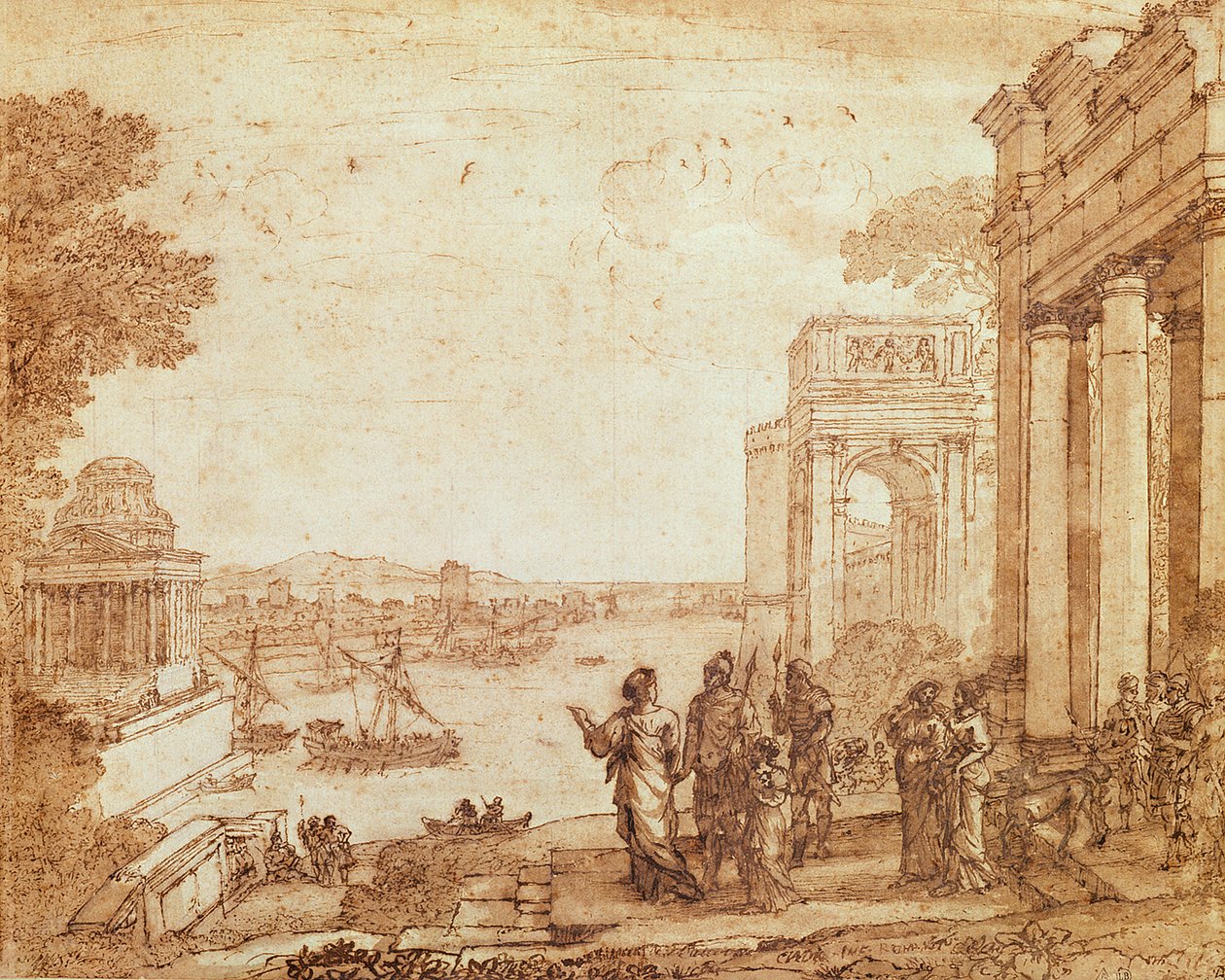 Uitzicht op Carthago met Dido en Aeneas door Claude Lorrain