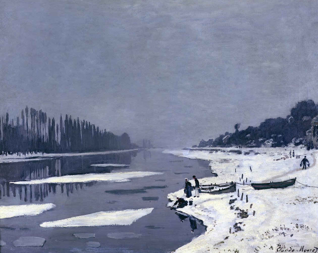 IJsdrijf op de Seine bij Bougival, ca. 1867-68 door Claude Monet
