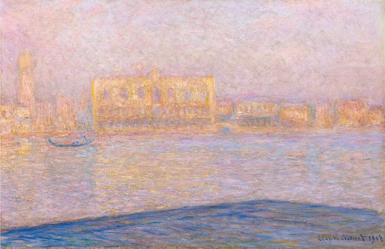 Uitzicht op het Dogepaleis vanaf San Giorgio Maggiore door Claude Monet
