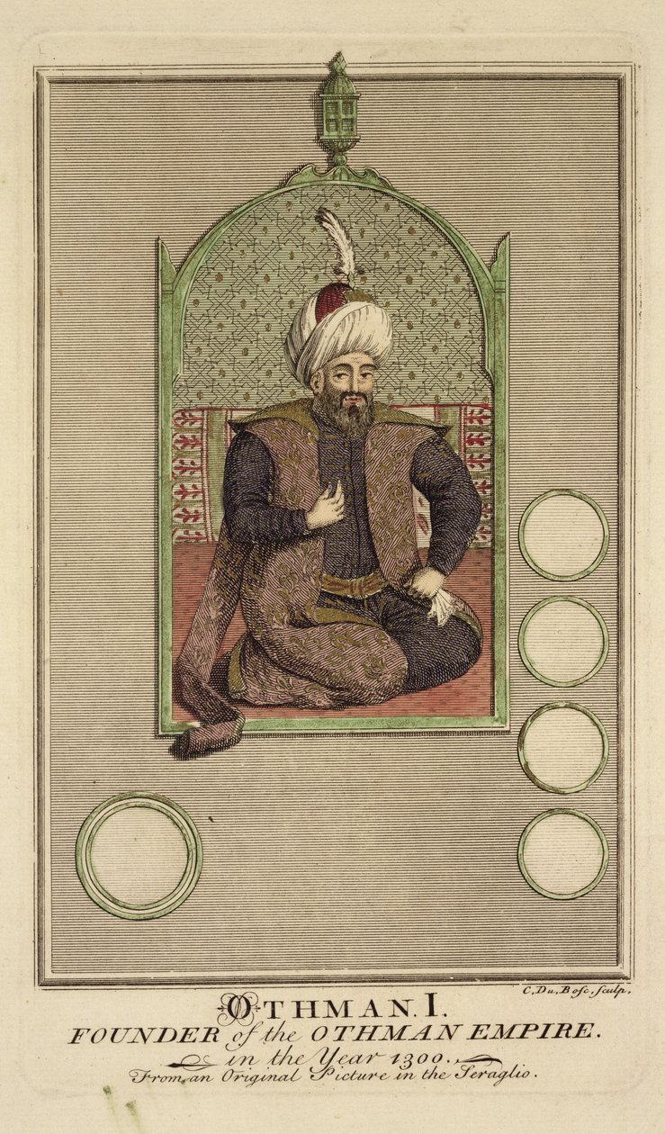 Osman I (1259-1326) stichter van het Ottomaanse Rijk in het jaar 1300, naar een origineel schilderij in het serail door Claude du Bose