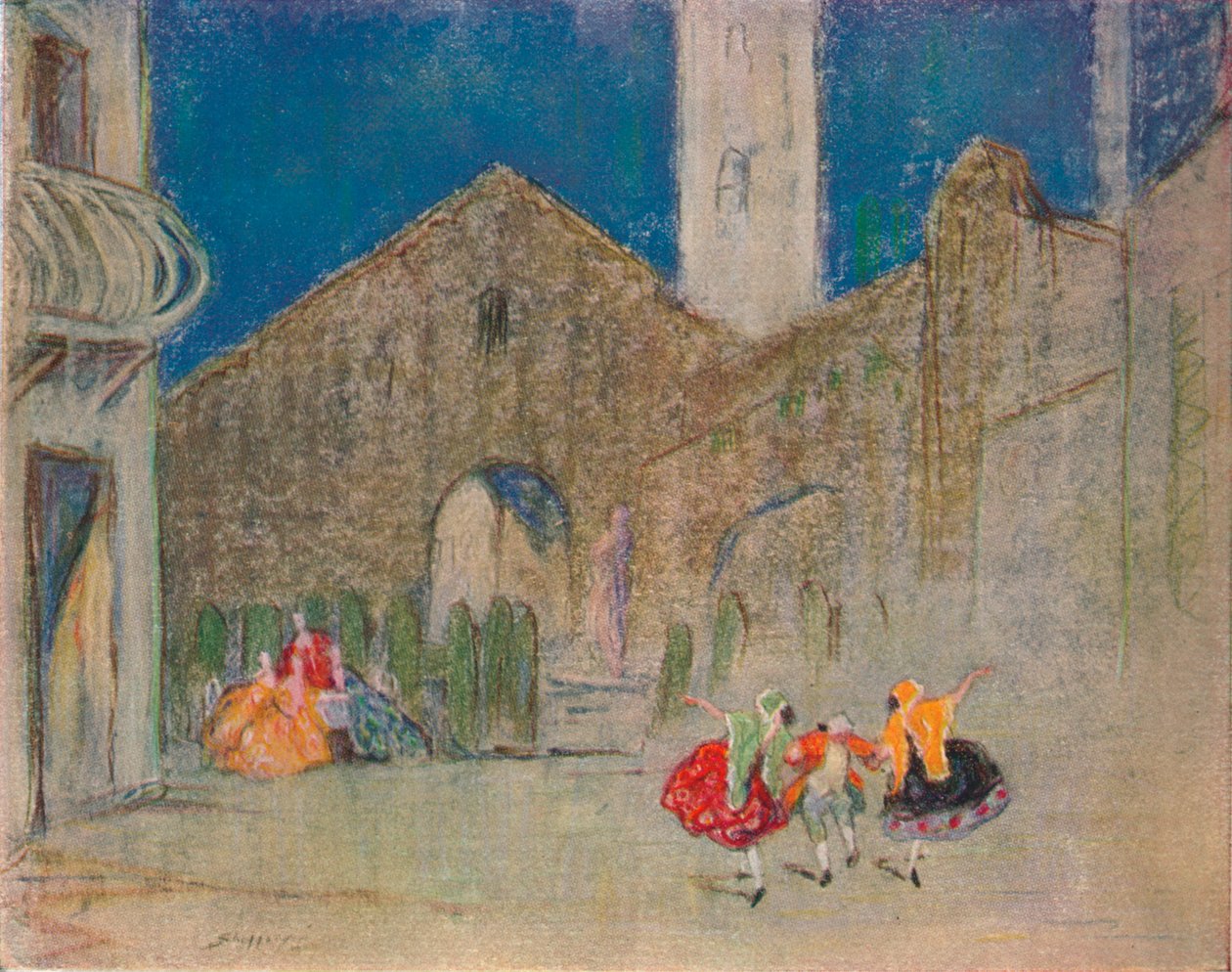 Scène uit het Russische ballet: De goedgehumeurde dames, ca. 1900 door Claude Allin Shepperson