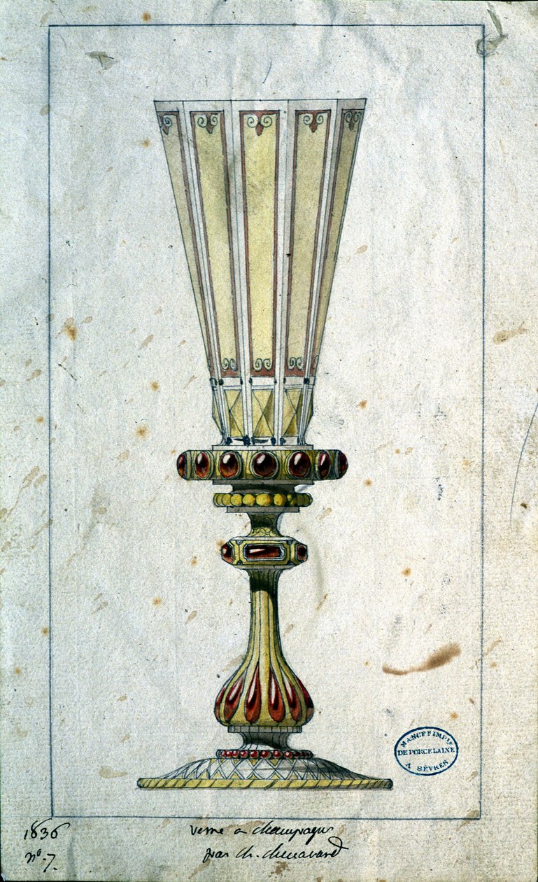 Decoratie voor champagnefluiten, aquareltekening, Claude-Aymé Chenavard door Claude Amie Chenavard