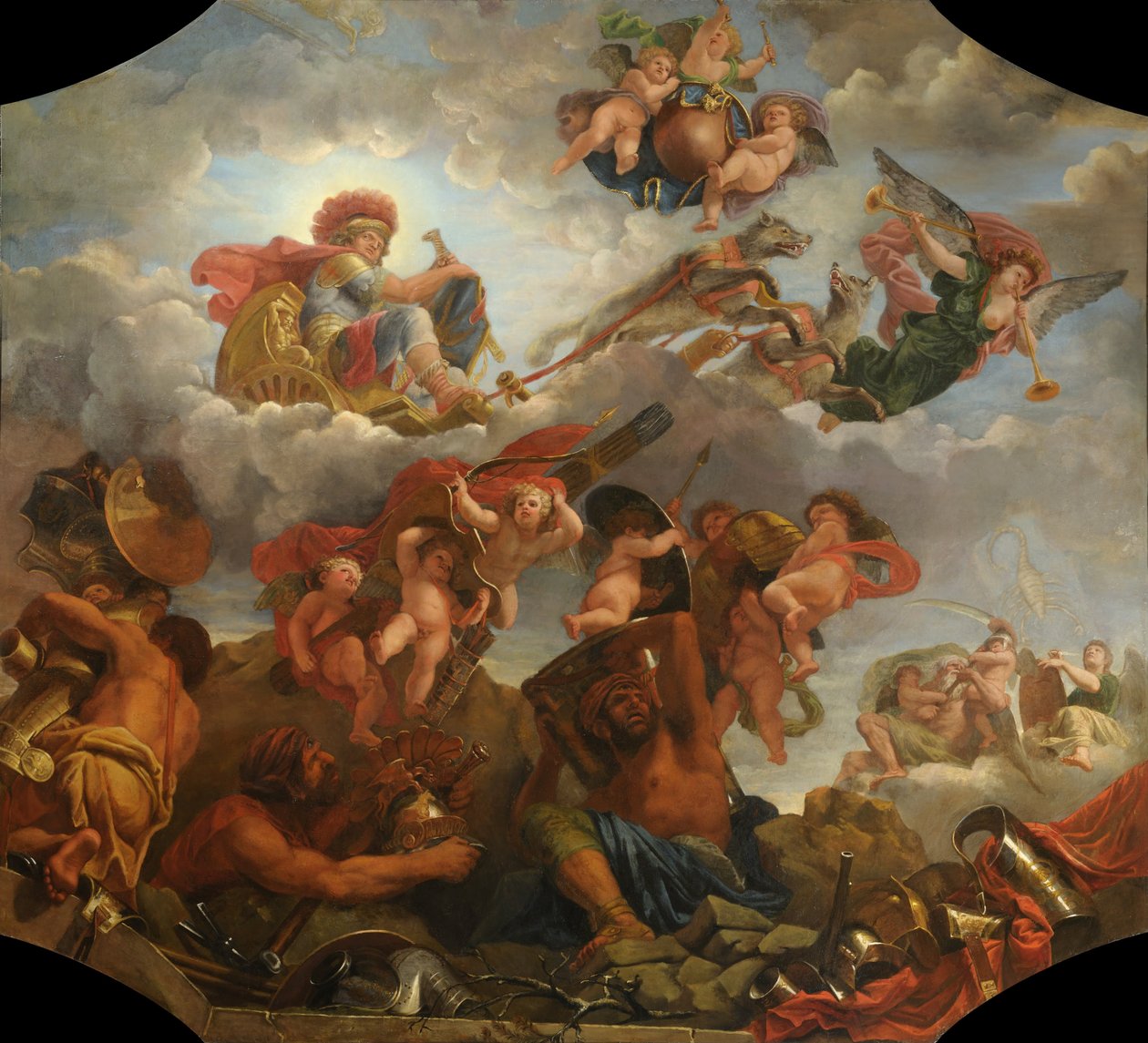 Frans:  Mars sur son char tiré par des loups Mars op zijn strijdwagen getrokken door wolven door Claude Audran the Younger