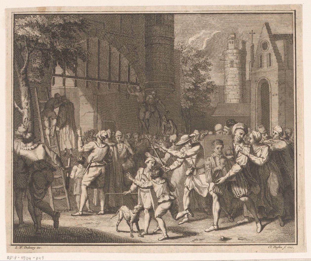 Terdoodveroordeelden worden opgehangen aan de stadspoort door Claude Augustin Duflos