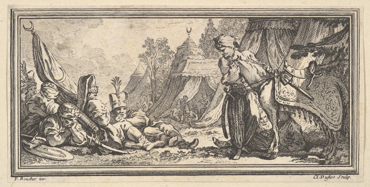 Turkse Soldaten Rustend, 1746-47 door Claude Augustin Duflos
