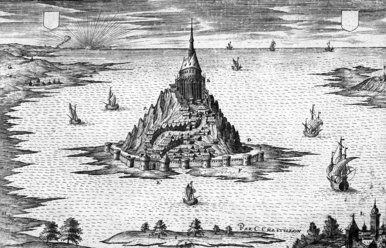 Mont Saint Michel in Normandië (Frankrijk), gravure door Chastillon door Claude Chastillon