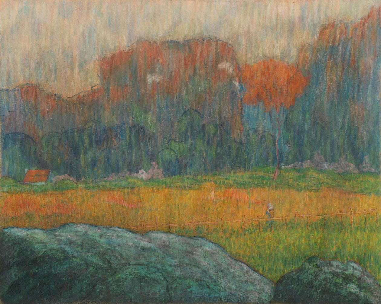 Landschap met Figuur en Huizen, ca. 1891 door Claude Emile Schuffenecker