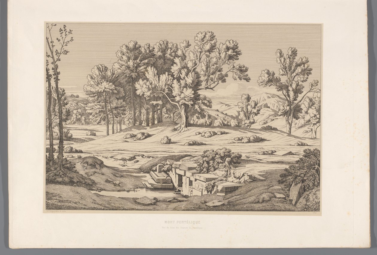 Landschap met gezicht op de berg Pentelikon door Claude Félix Théodore Caruelle d