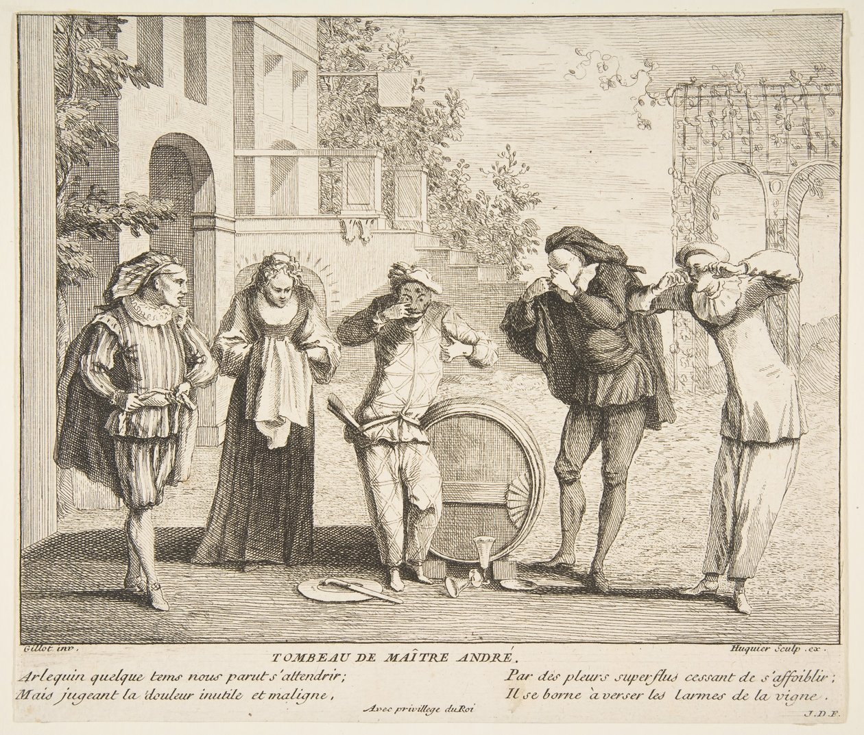 De Dood van Meester Andre door Claude Gillot, Jacques Gabriel Huquier