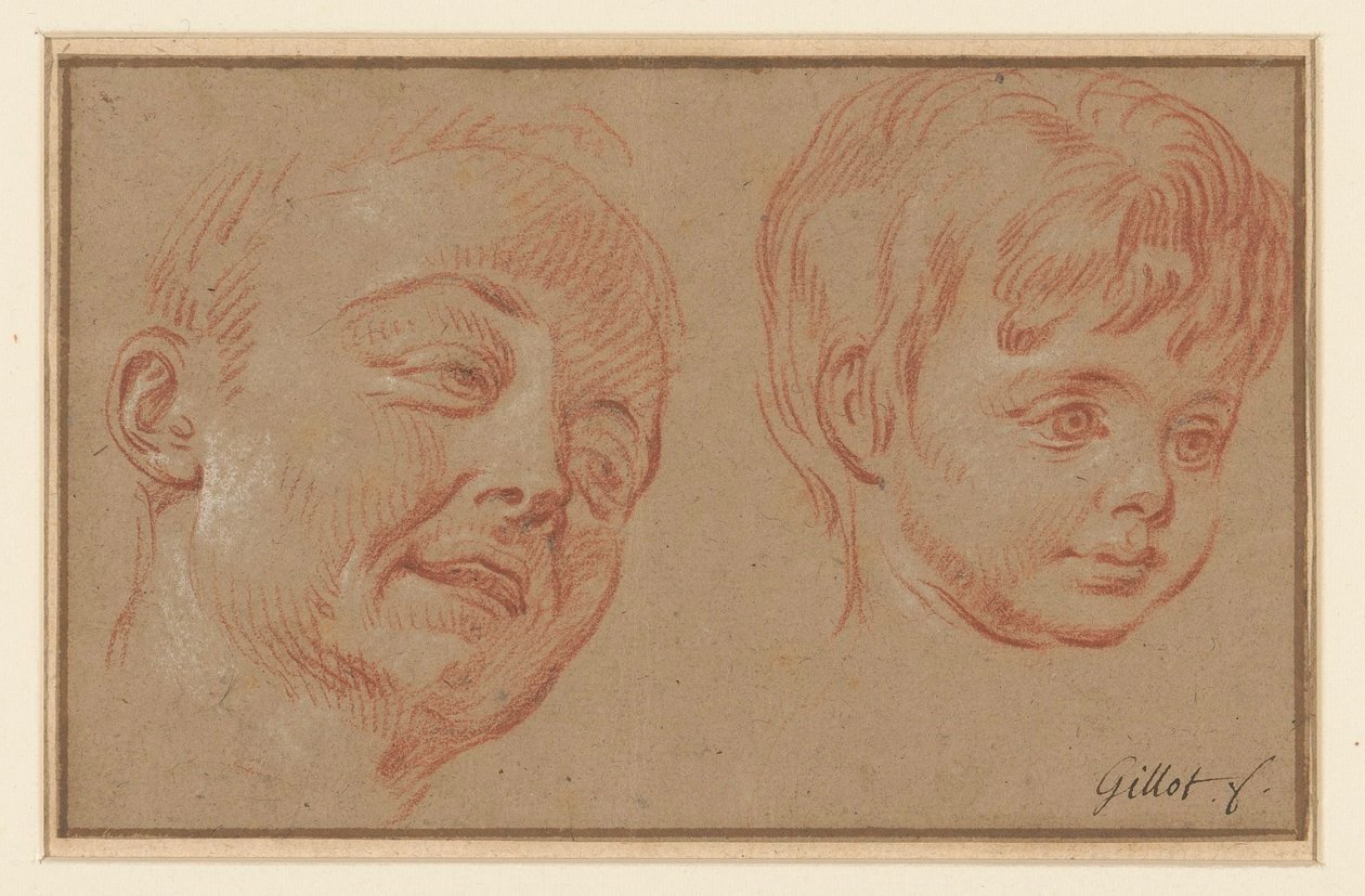 Schets van twee koppen door Claude Gillot (possibly)