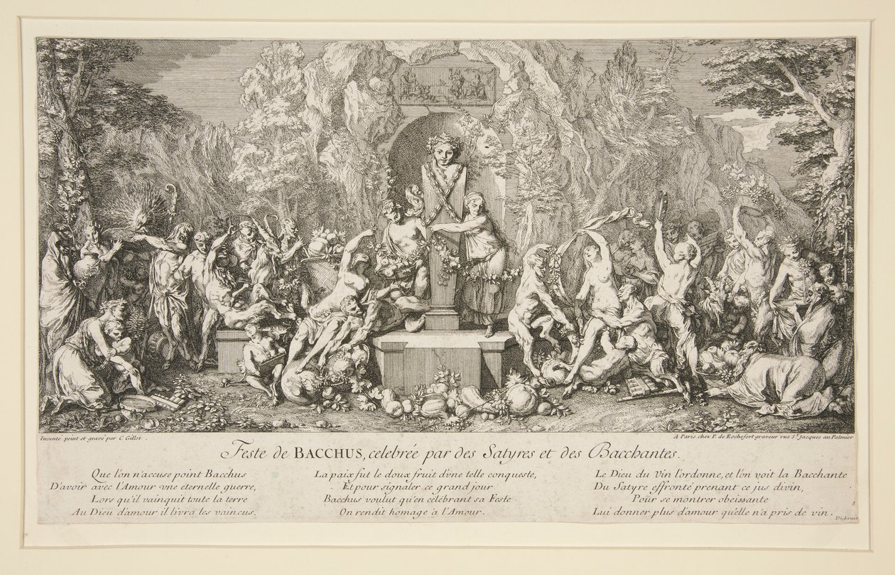 Feest van BACCHUS, gevierd door Saters en Bacchanten door Claude Gillot