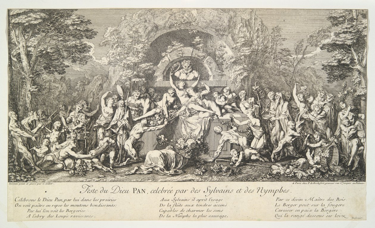 Feest van de god PAN, gevierd door sylvains en nimfen door Claude Gillot
