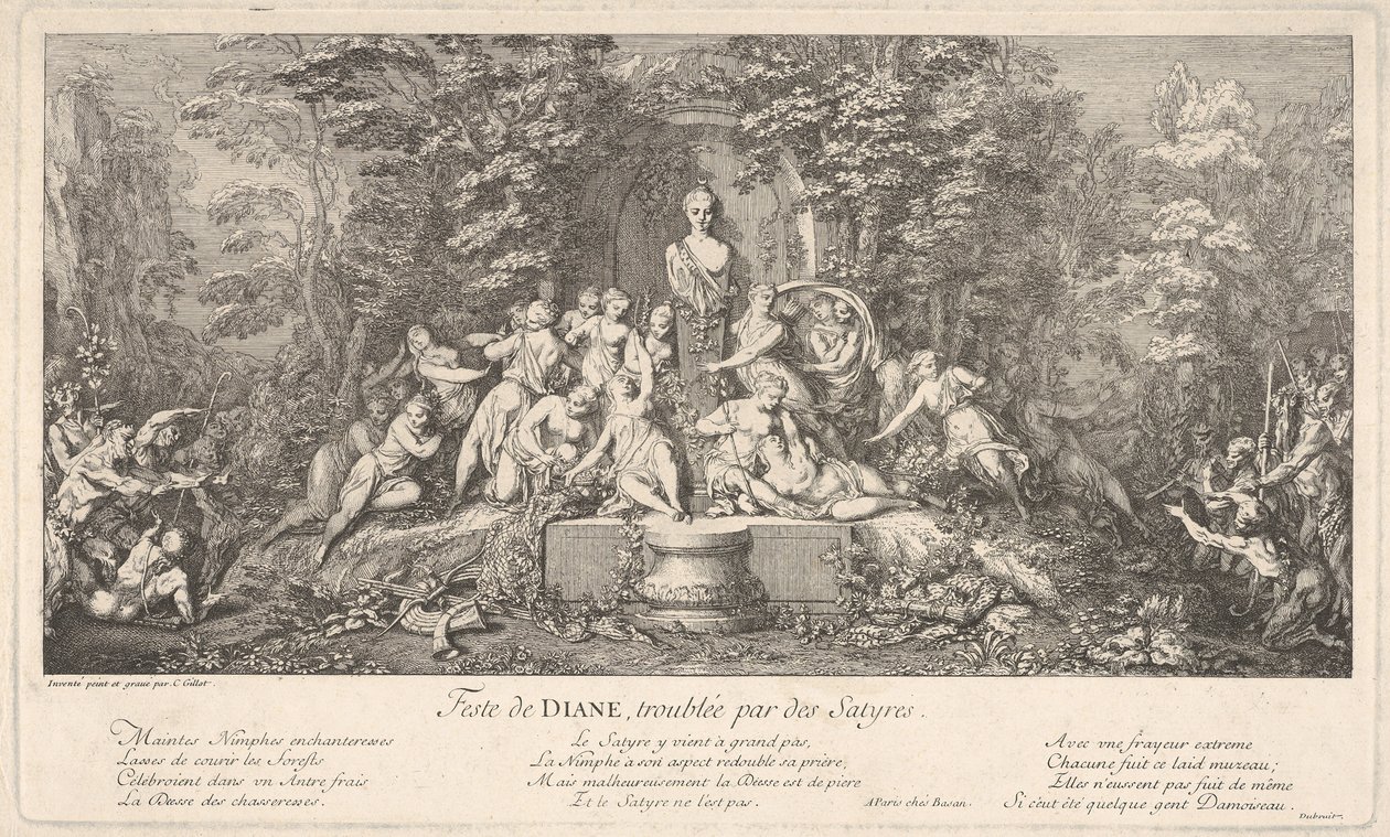 Het festival van Diana, onderbroken door saters door Claude Gillot