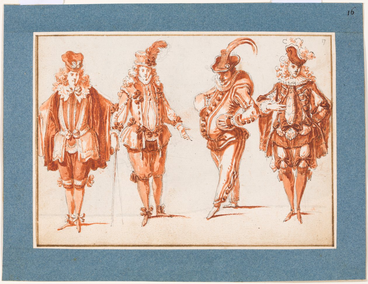 Vier Kostümfiguren door Claude Gillot