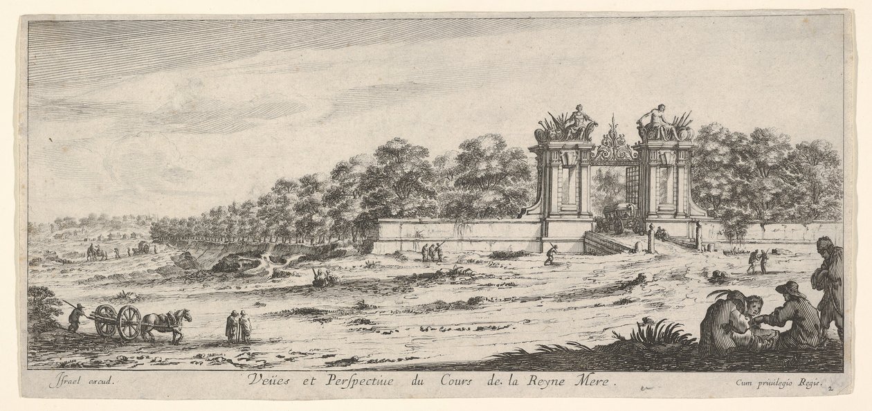 Uitzicht op de poort van de residentie van de Koningin Moeder, uit de serie Uitzichten en nieuwe..., ca. 1644 door Claude Goyrand