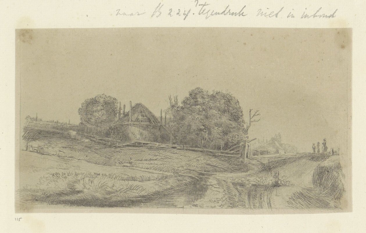 Landschap met een hooimijt en een kudde schapen door Claude Henri Watelet