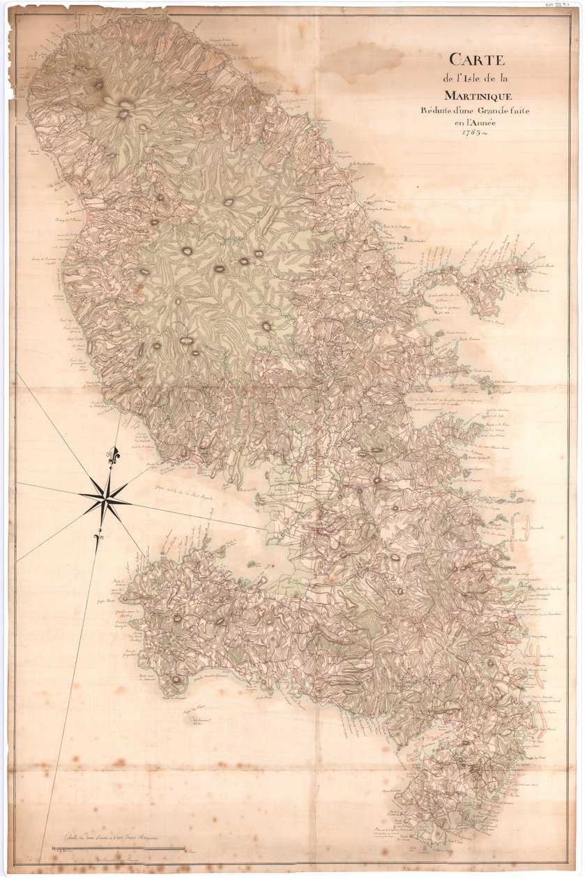 Kaart van het eiland Martinique, verkleind van een grote gemaakt in het jaar 1763, nd [1797] (manuscript) door Claude Joseph Sauthier