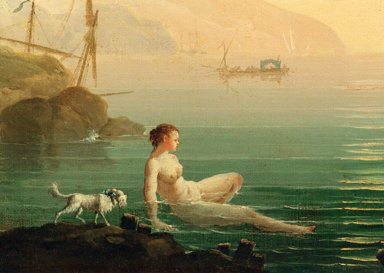 Zwemmende meisjes aan de kust ... (schilderij op doek) door Claude Joseph Vernet