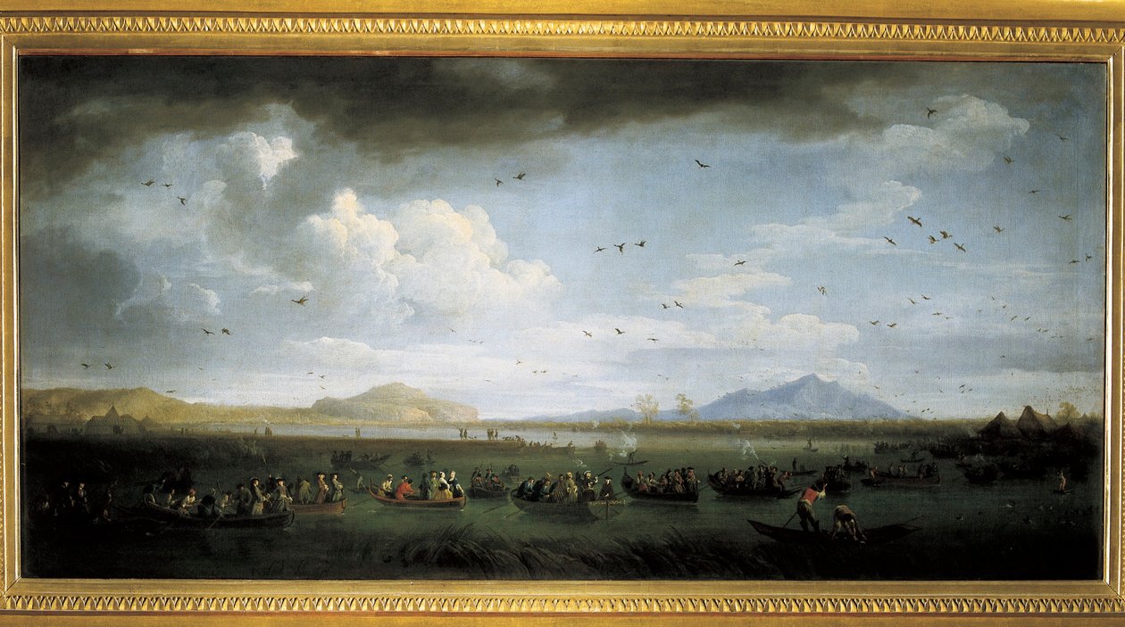 Charles de Bourbon die eenden jaagt bij Lake Patria door Claude Joseph Vernet