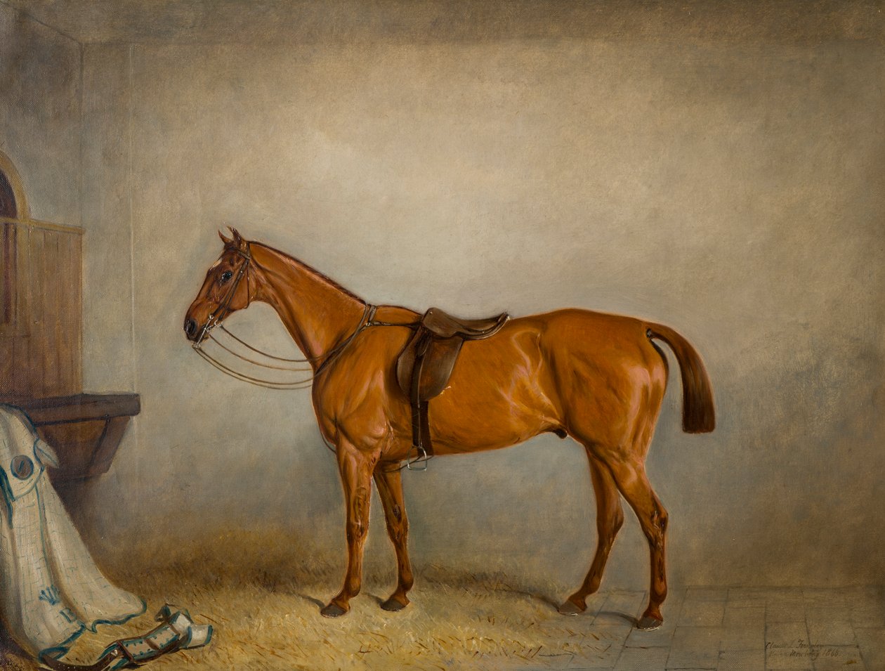 Het paard Planet in een stal door Claude L. Ferneley
