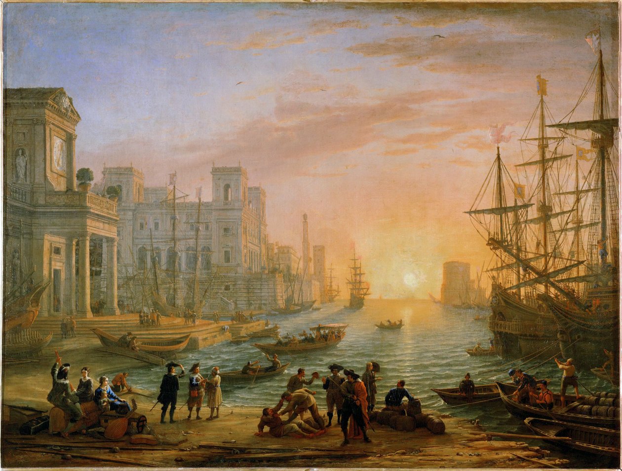 Zeehaven, ondergaande zon ... door Claude Lorrain (1600 82)