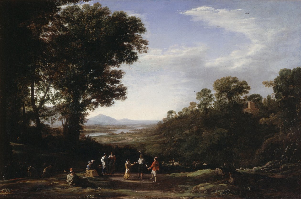 Dansende dorpelingen, eind jaren 1630 (olieverf op doek) door Claude Lorrain (1600-82)