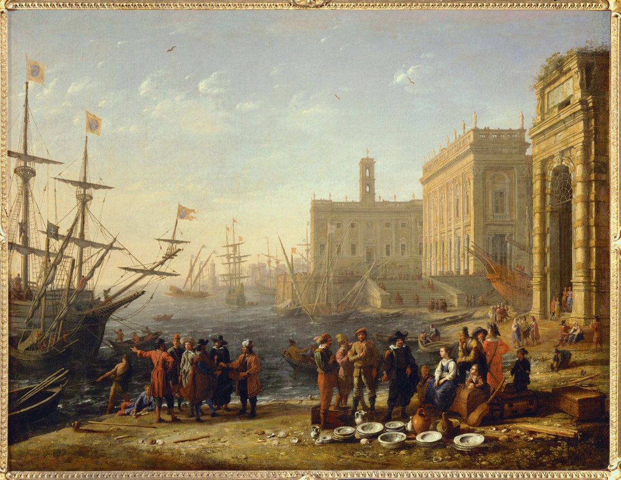 Vue d' un port avec le Capitol - uitzicht op een zeehaven met het ...