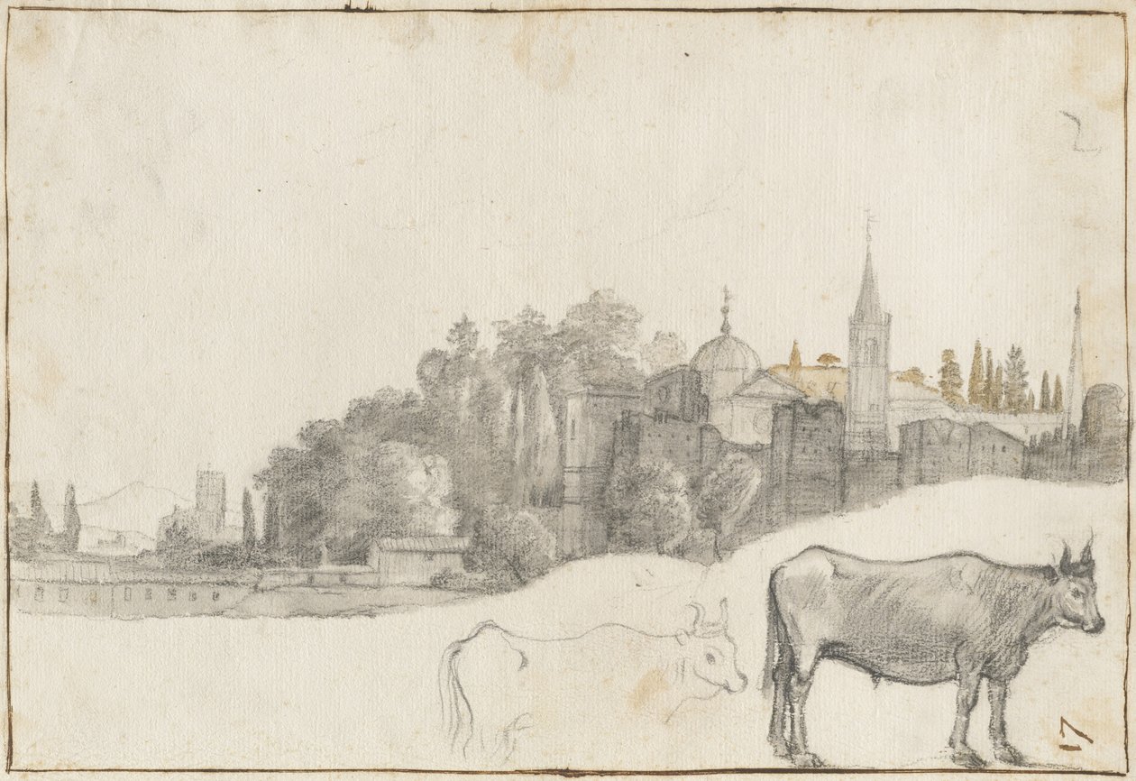 Een Uitzicht Buiten de Piazza del Popolo in Rome, 1640-41 door Claude Lorrain