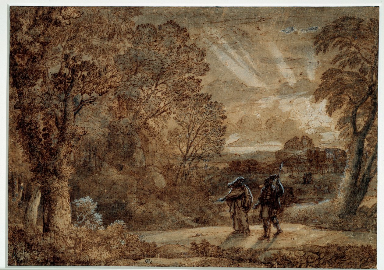 Enee en de cumes sibylle. Tekening door Claude Gellee dit Le Lorrain (1600-1682) door Claude Lorrain