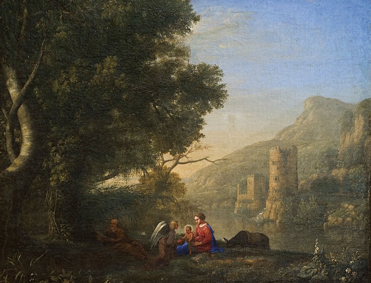 Frans: Paysage avec le repos pendant la fuite en Egypte (Landschap met rust tijdens de vlucht naar Egypte) door Claude Lorrain