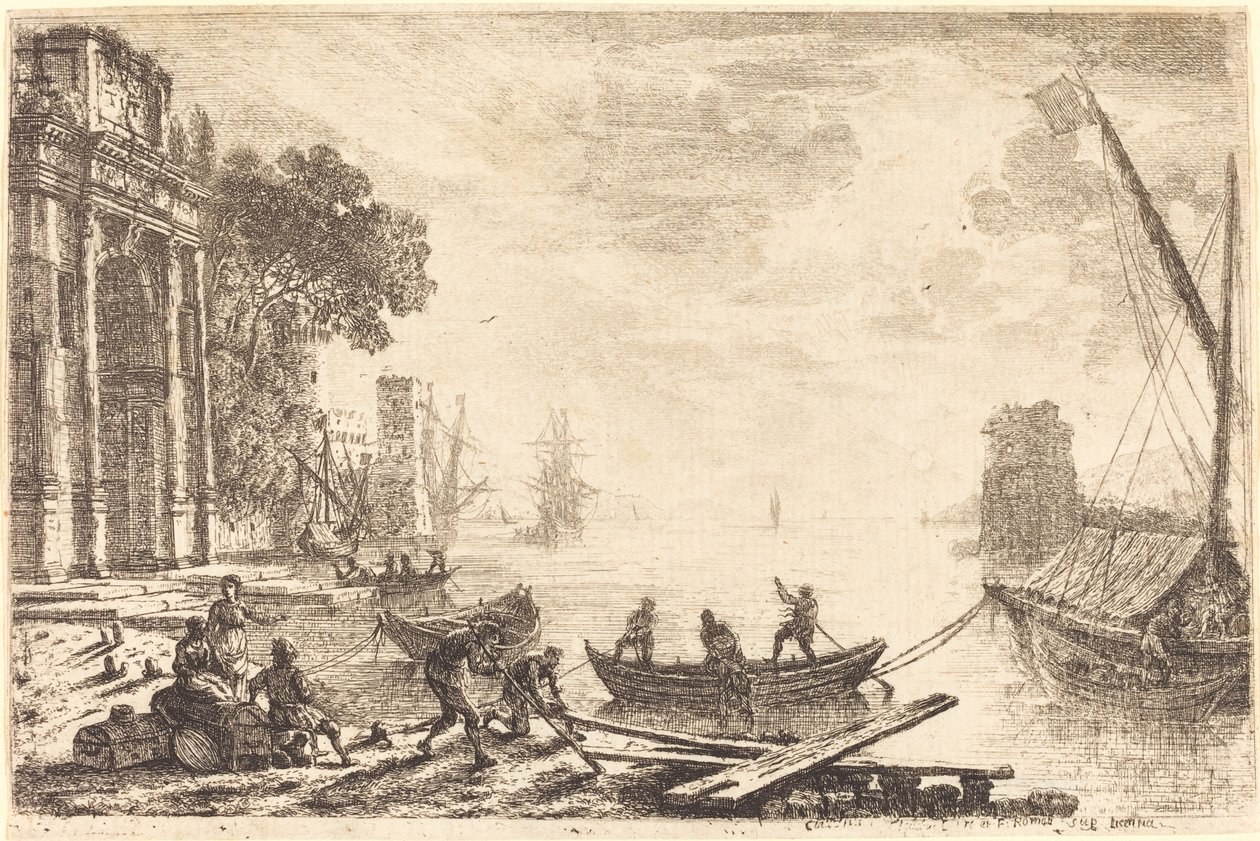 Havengezicht met opkomende zon door Claude Lorrain