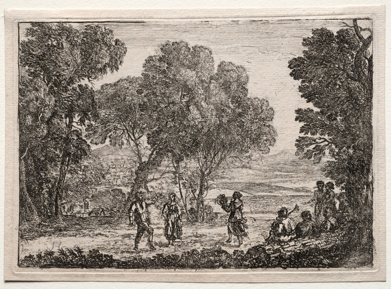 Landschap met een dorpsdans (Kleine plaat) door Claude Lorrain