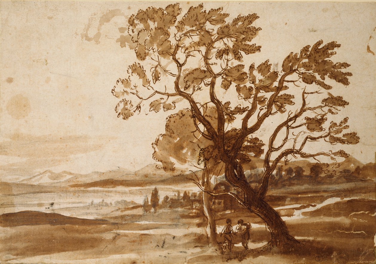 Landschap met twee bomen door Claude Lorrain