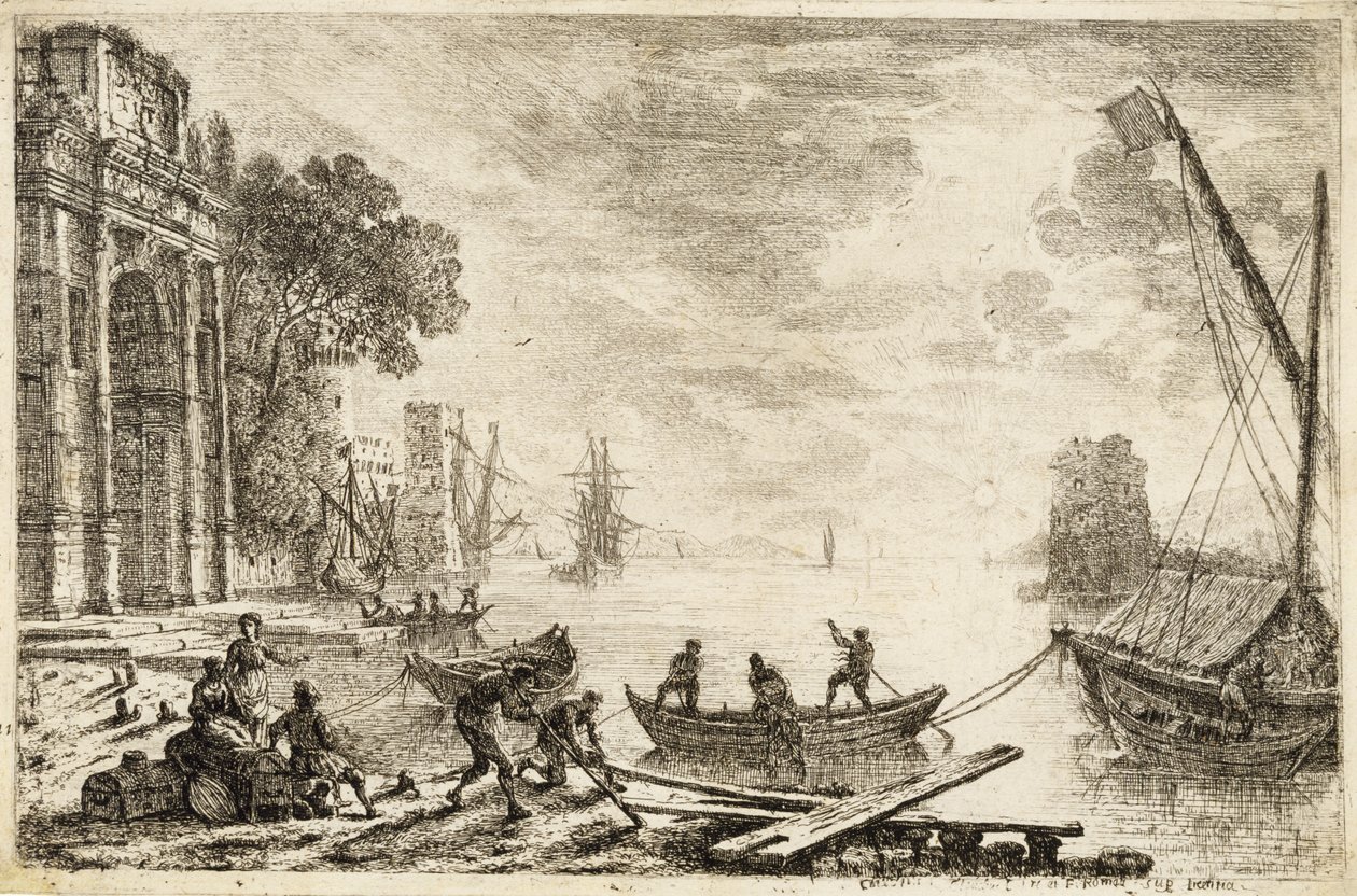 Havengezicht met opkomende zon, 1634 door Claude Lorrain