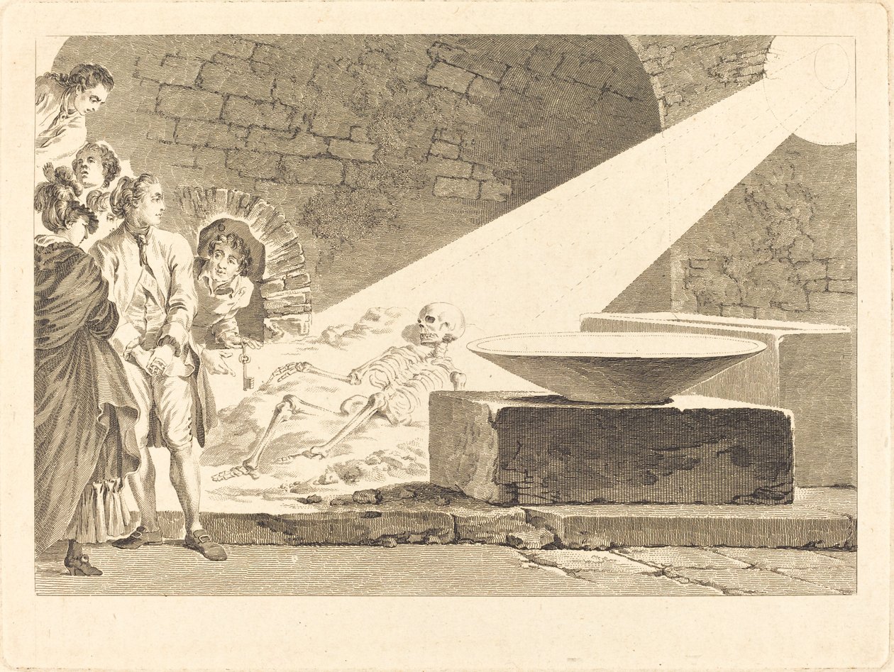 Fragonard en Bergeret met Hun Vrouwen Bezoeken een Graf in Pompeii door Claude Mathieu Fessard after Jean Honoré Fragonard