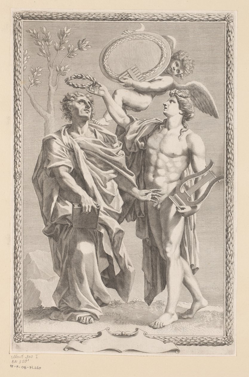 Apollo kroont Publius Vergilius Maro door Claude Mellan