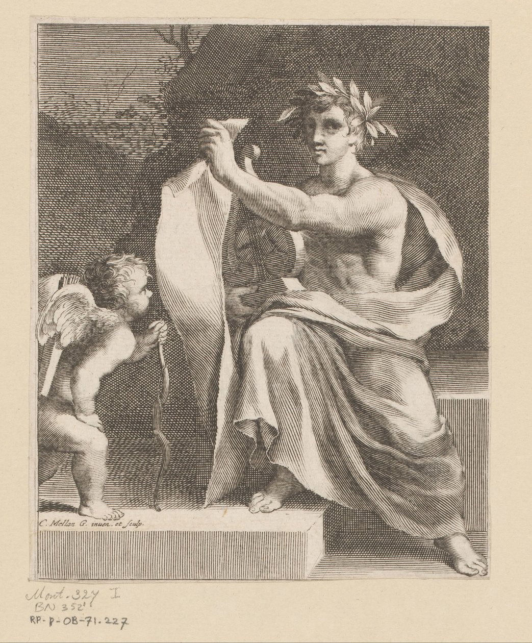 Apollo met een amor door Claude Mellan