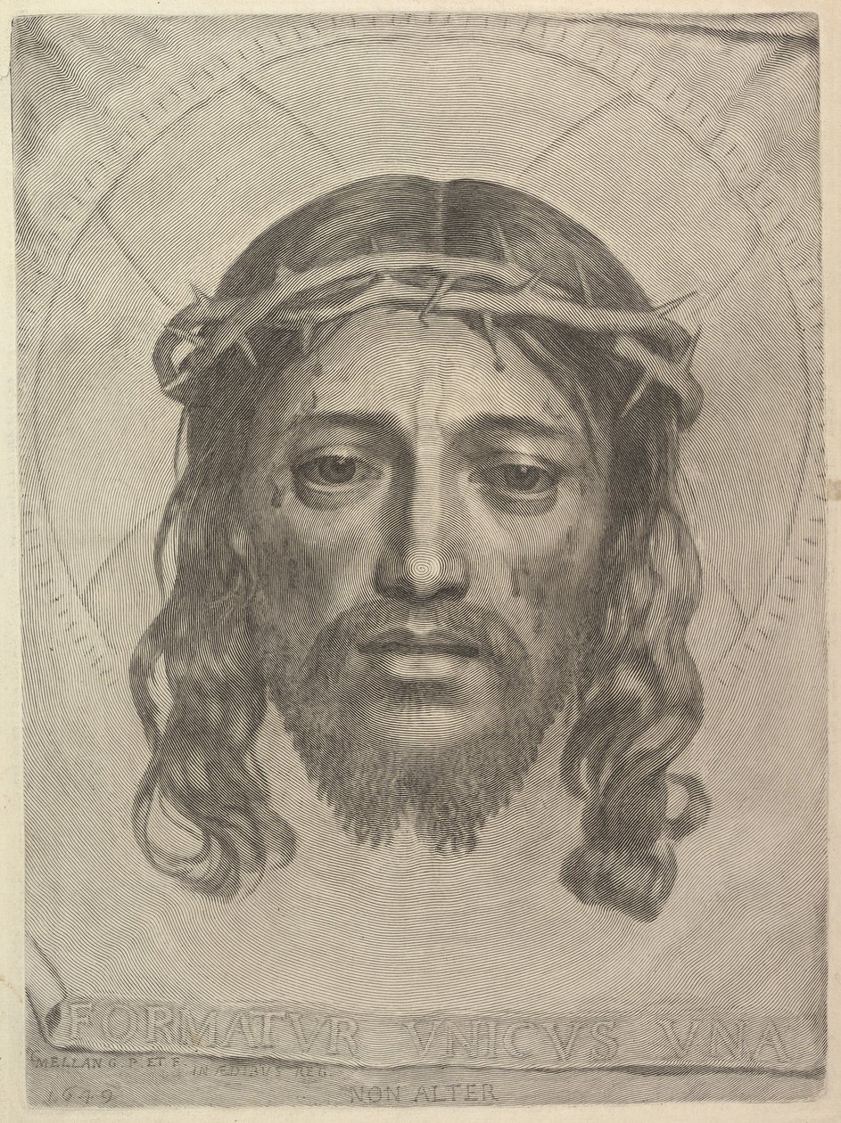 Gezicht van Christus op het doek van Sint Veronica door Claude Mellan