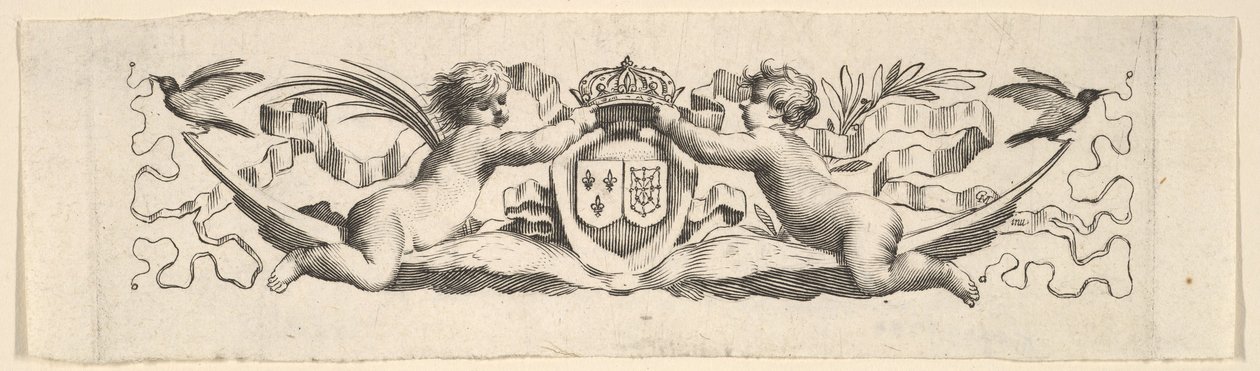 Hoofdband: Twee Kinderen met de Wapens van Frankrijk en Navarra door Claude Mellan