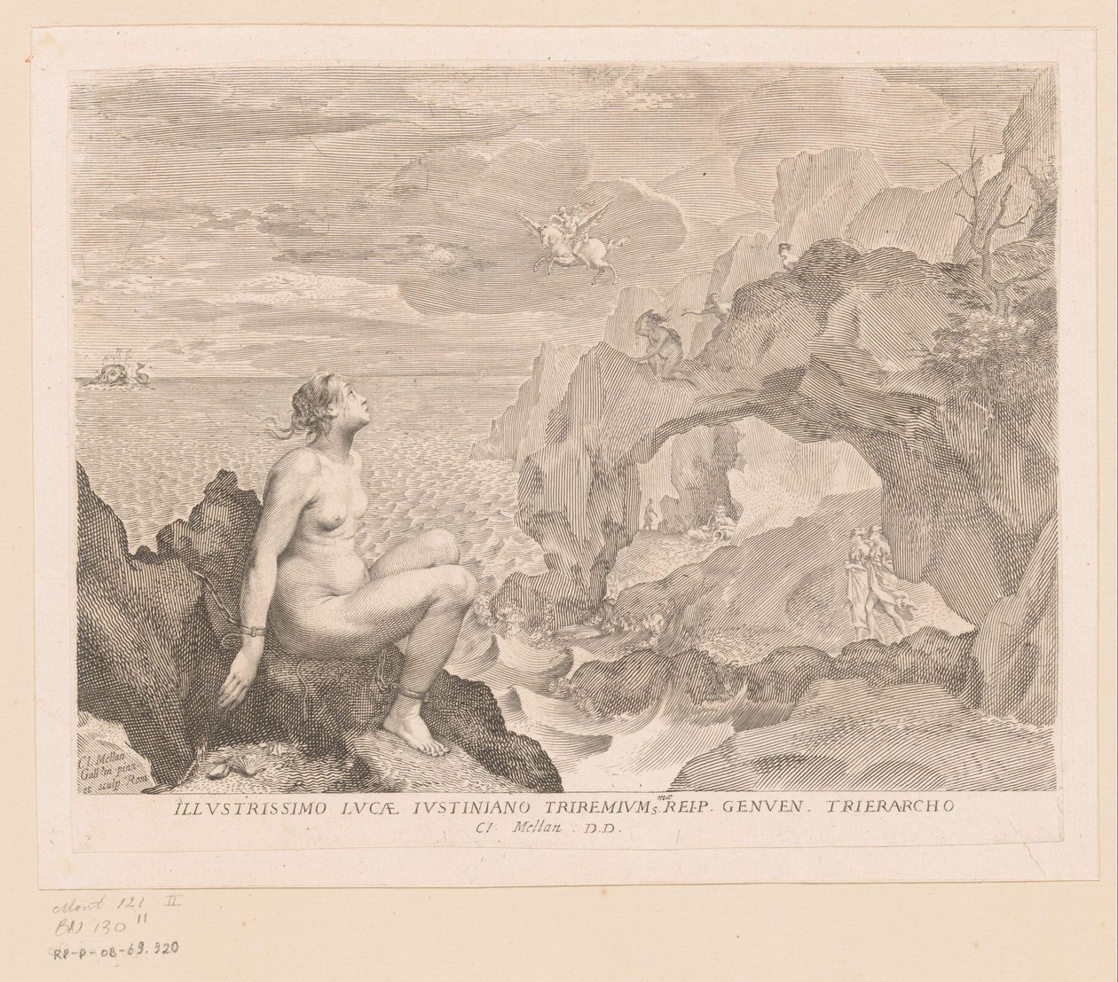 Perseus komt Andromeda bevrijden door Claude Mellan
