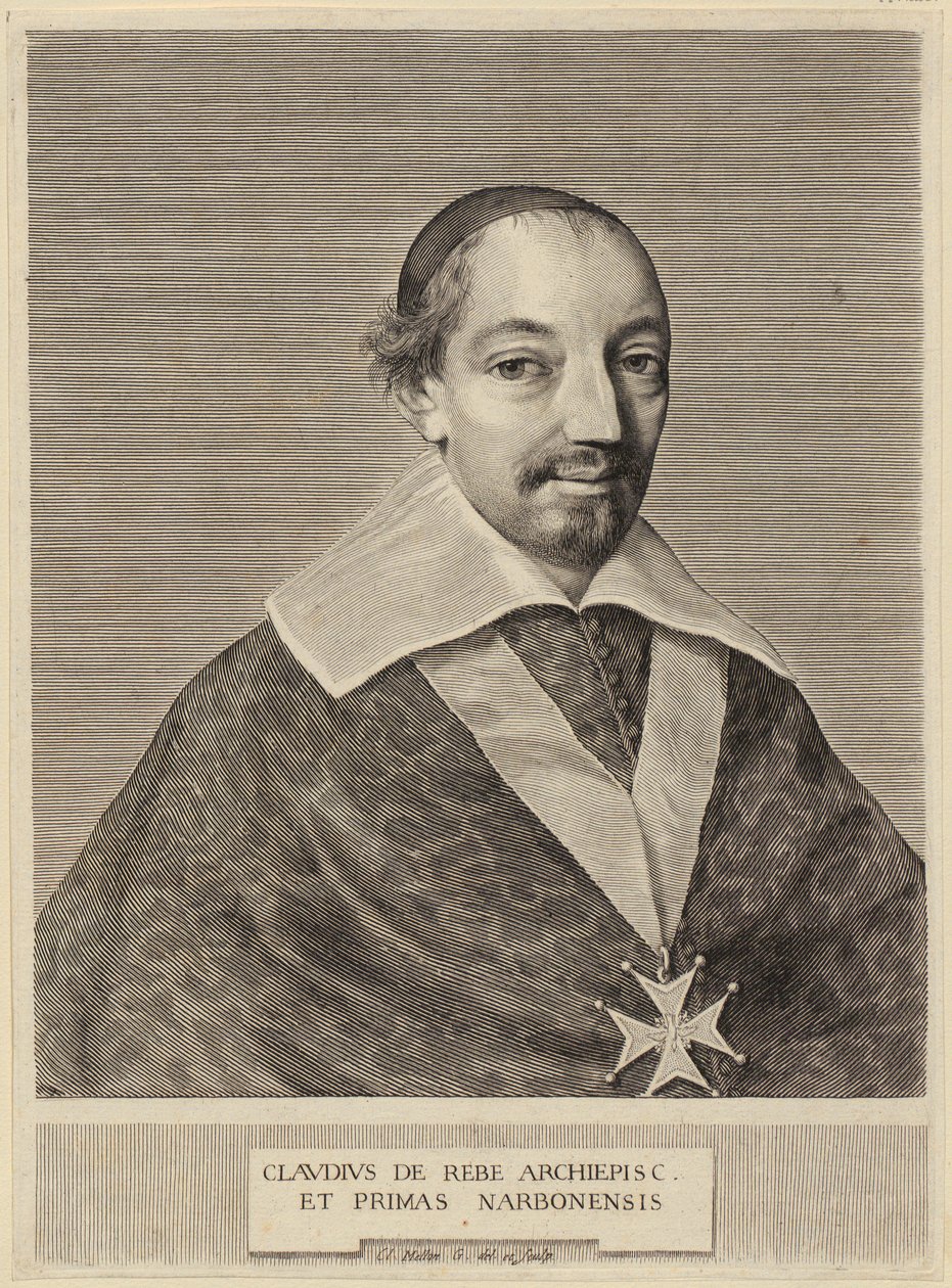 Portret van Claude de Rebé, aartsbisschop van Narbonne door Claude Mellan