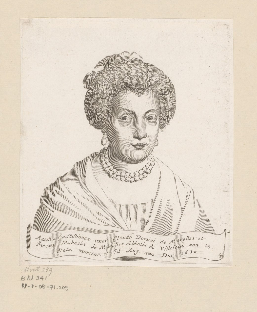 Portret van Agathe de Châtillon door Claude Mellan
