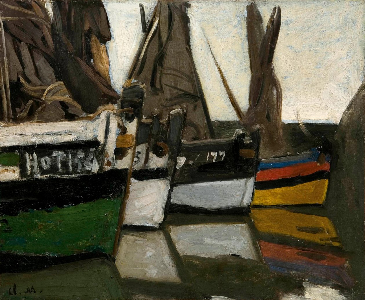 Vissersboten in Honfleur door Claude Monet
