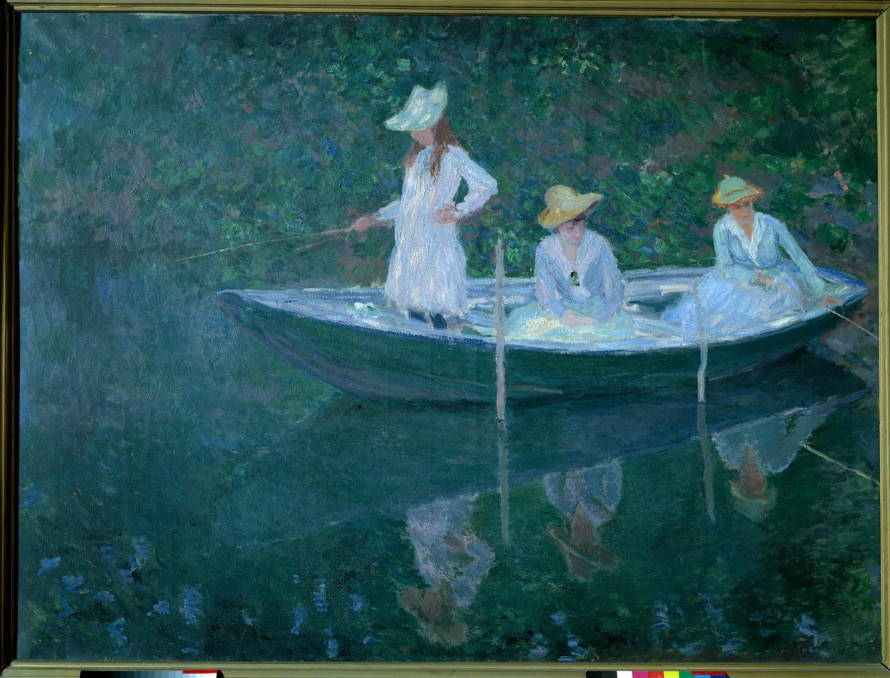 Boot in Giverny of in Noorwegen. De dochters van Madame Hoschede, tweede vrouw van de kunstenaar, Germaine, Suzanne en Blanche, circa 1887. Schilderij door Claude Monet (1840-1926) door Claude Monet