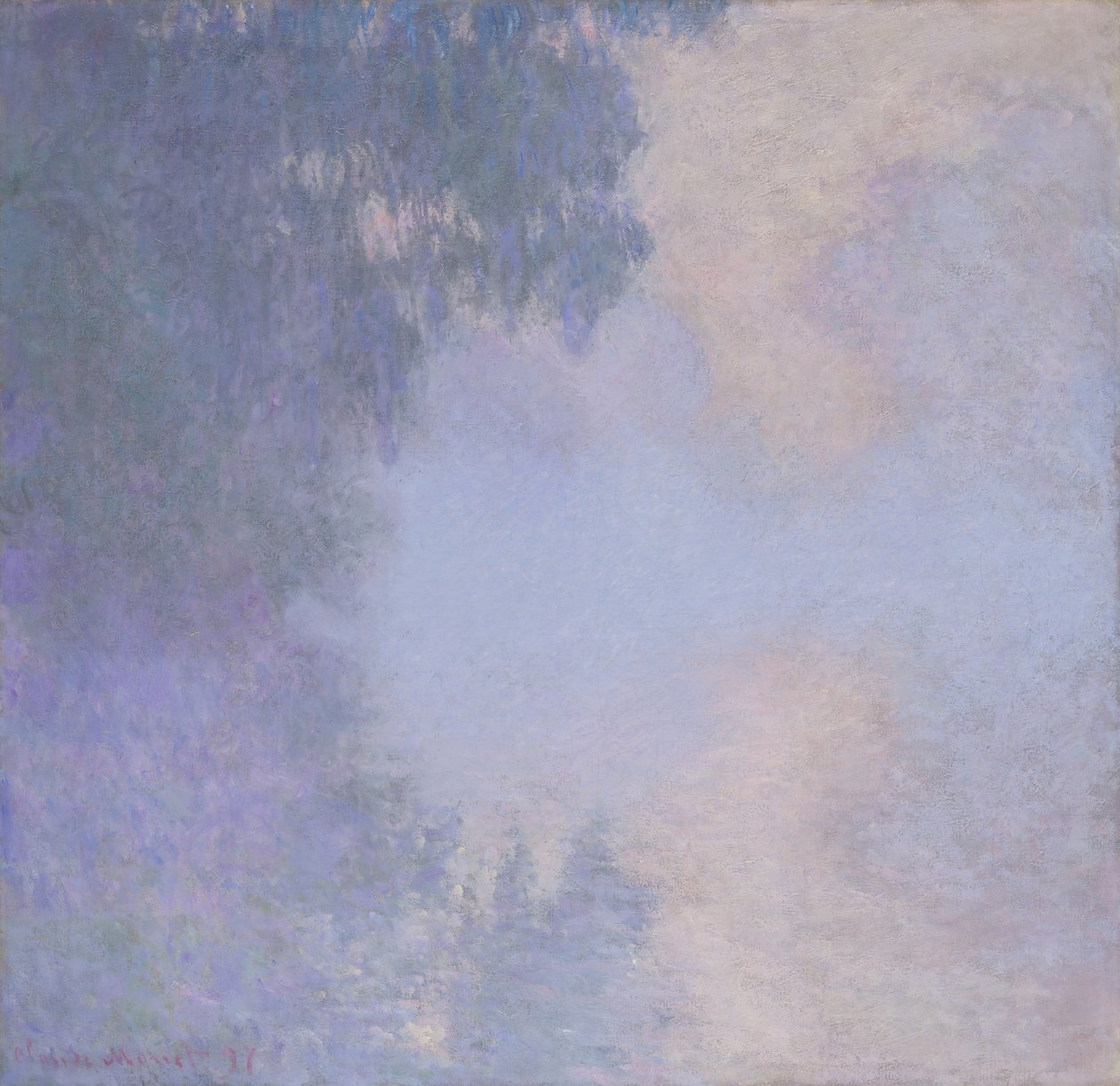Tak van de Seine bij Giverny Mist, 1897 door Claude Monet